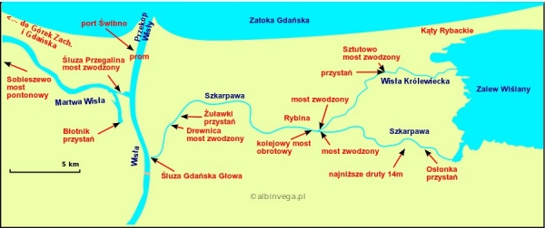 Szlak wodny z Gdańska na Zalew Wiślany, mapa